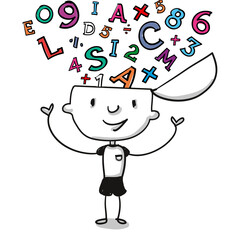 Gehirn Schüler lernt Buchstaben und Zahlen  