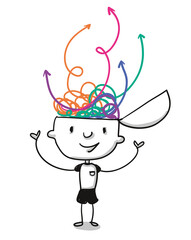 Gedanken und Ideen schwirren im Kopf eines Jungen