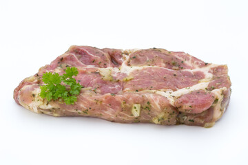 Fototapeta premium Pork chop, marinated. Isolated on the white background.