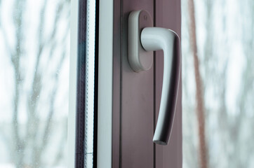Close-up of the window handle