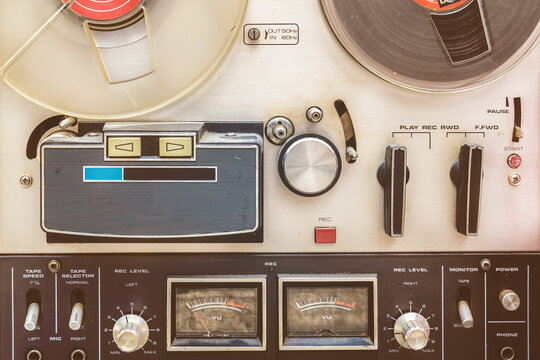 Close up of a vintage tape recorder