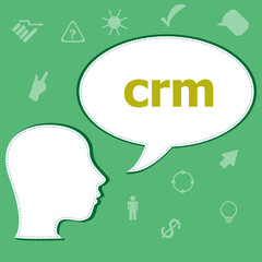 Text Crm on digital background. Information concept . Head with speech bubble