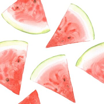Watermelon pattern. Watercolor painting. Seamless background 3