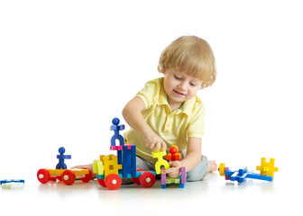 Baby boy playing with blocks toys