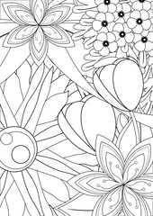 Black and white floral pattern for coloring book in doodle style. Vector elements for design. Good for art therapy, zentangle-style meditation and design of wrapping and textile.
