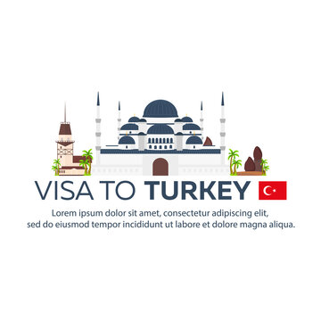 Visa to Turkey. Document for travel. Vector flat illustration.