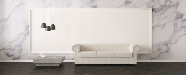 modern living room with marble wall