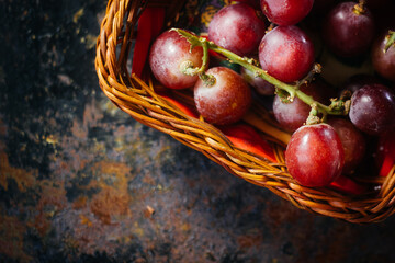 Top view of basket filled by grapes