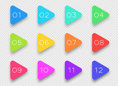 Number Bullet Point Colorful 3d Triangles 1 to 12 Vector