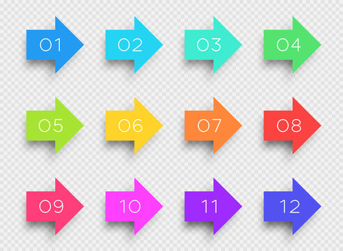 Number Bullet Point Colorful 3d Arrows 1 to 12 Vector