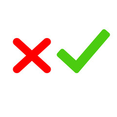 Obraz premium Tick mark and cross in green color on white background