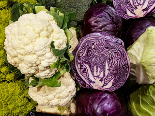 Cabbage and cauliflower at market