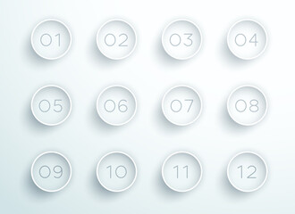 Number Bullet Point White 3d Rings 1 to 12 Vector