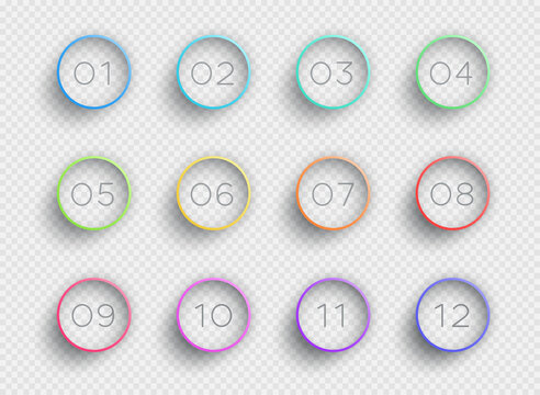 Number Bullet Point Colorful 3d Rings 1 to 12 Vector