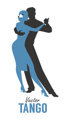 Silhouette of elegant couple dancing tango. Vector Illustration