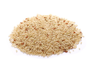 Integral, brown rice pile isolated on white background