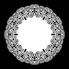 Lace round paper doily, lacy snowflake, greeting element, laser cut  template, doily to decorate the cake,  vector illustrations.
