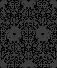 Halftone round black seamless background botanic garden spiral curve cross leaf flower