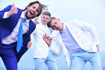 marketing, young people in white and blue outfit, business fashion