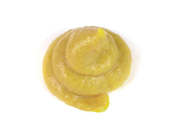 mustard sauce isolated on white background close-up. Top view