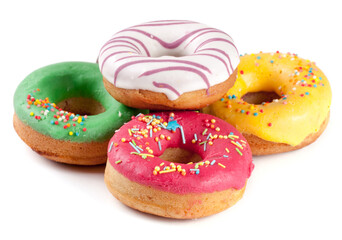 pile of glazed donuts isolated on white background