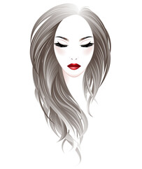 women long hair style and make up face on white background, vector