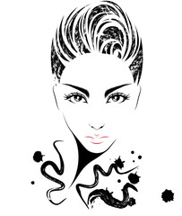 women short hair style icon, logo women on white background