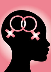 Silhouette gay women pink