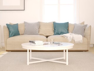 Mock up a Scandinavian living room with a classic sofa and a light background.