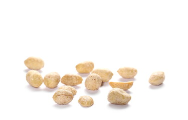 pile salted fried peanut isolated on white