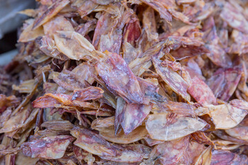 Dried squid for food sale at Mahachai market sea food market one of Thailand's Largest Seafood Markets.