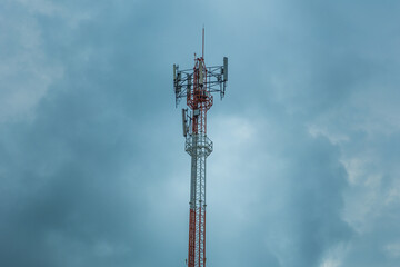 dark cloudy strom communication tower, high power wifi antenna post hotspot long range digital data...