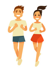 Man and woman jogging or sport running vector fitness training icons