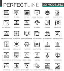 Black classic 3d modeling and printing web icons set.