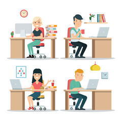 Flat people working place vector illustration. Business life.
