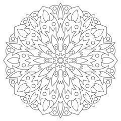 Ethnic element mandala. Circular pattern coloring page for