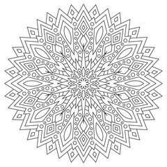 Circular geometric ornament. Round outline Mandala for coloring book page.