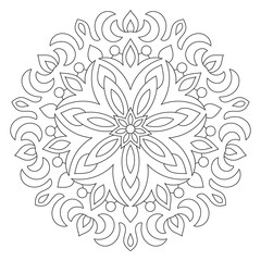 Circular geometric ornament. Round outline Mandala for coloring book page.