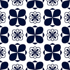 Seamless pattern with geometric blue ornament on white