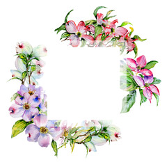 Wildflower dogwood flower frame in a watercolor style isolated.