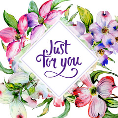 Wildflower dogwood flower frame in a watercolor style isolated.