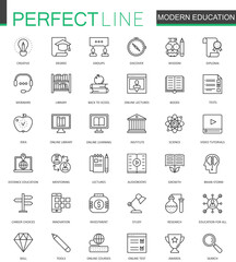 Modern education thin line web icons set. Online video training outline stroke icons design.