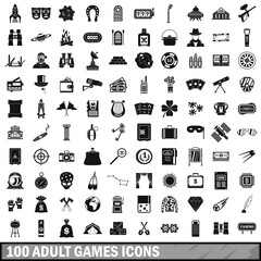 100 adult games icons set, simple style 