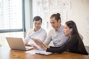 Businesspeople working togerther with happy emotion, business successful concept,  20-30 year.