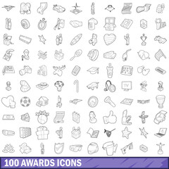 100 award icons set, outline style