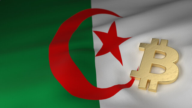Bitcoin Currency Symbol on Flag of Algeria