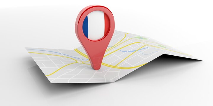 France map pointer on white background. 3d illustration