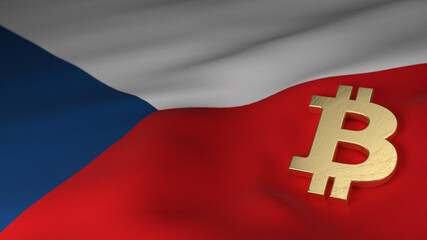 Bitcoin Currency Symbol on Flag of Czech Republic