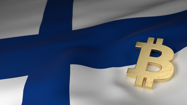 Bitcoin Currency Symbol on Flag of Finland - Powered by Adobe