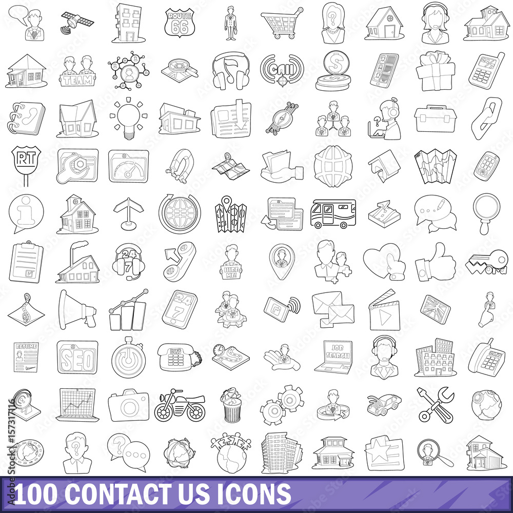 Wall mural 100 contact us icons set, outline style